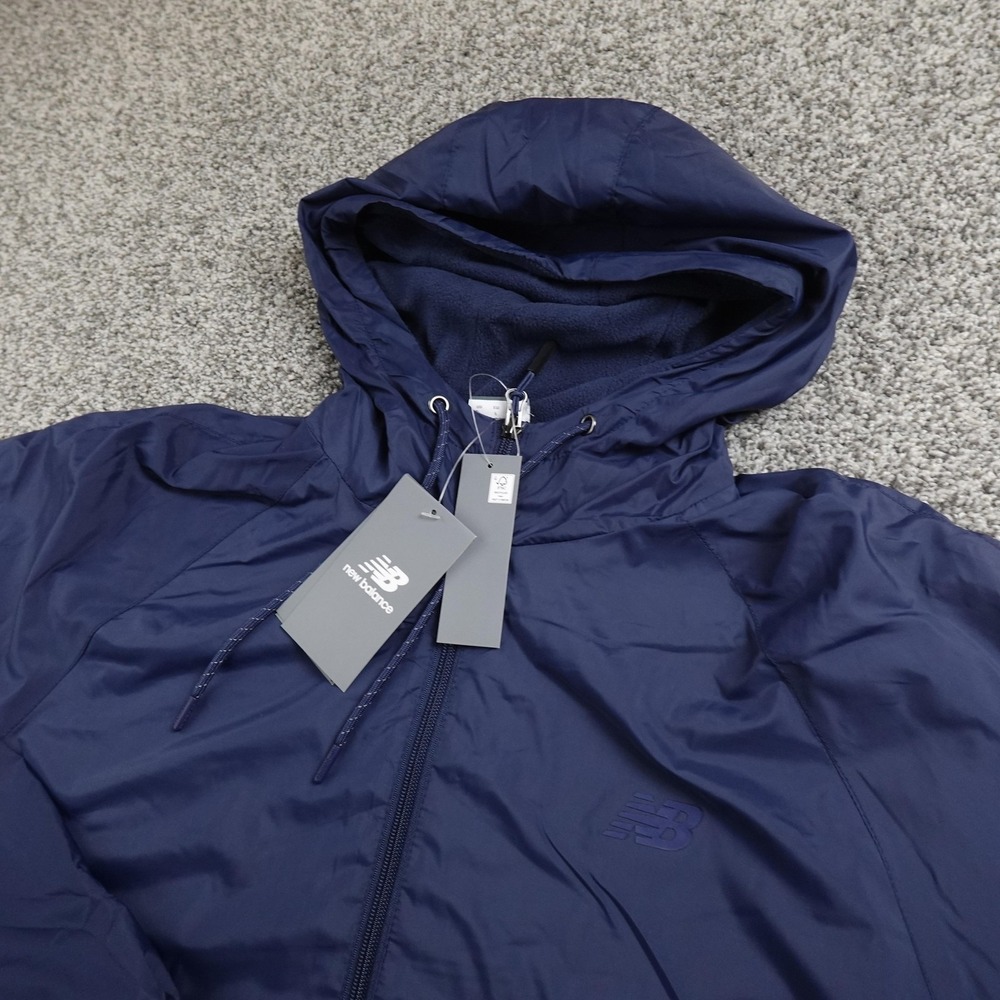 NEW New Balance Jacket Mens‎ L Blue Hooded Fleece Lined Windbreaker Outdoor Coat